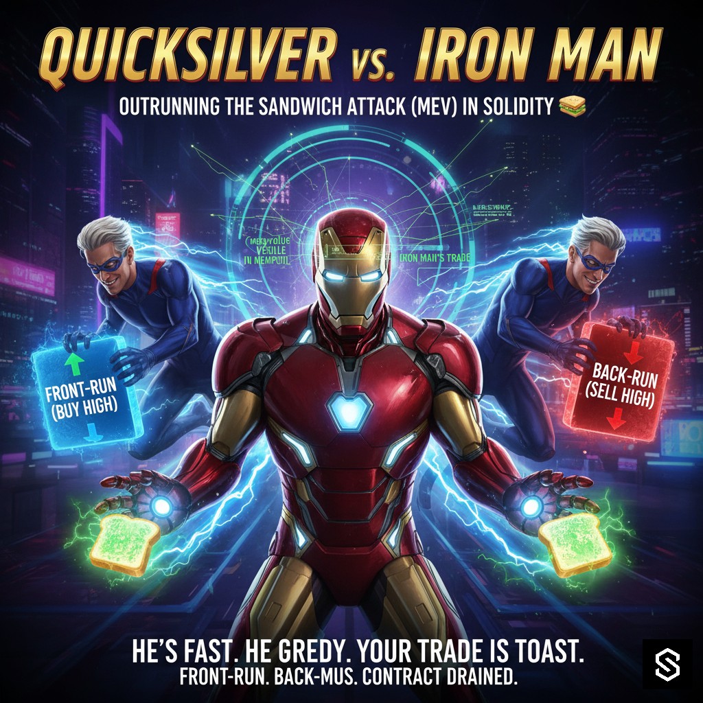 Quicksilver vs. Iron Man – Outrunning the Sandwich Attack (MEV) in Solidity 🥪